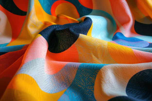 Vibrant fabric design showcasing bold geometric patterns in a mixing of colors