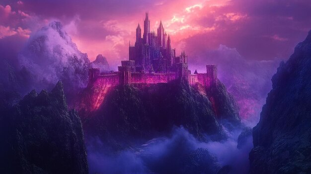 Photo vibrant fantasy castle in epic mountain landscape