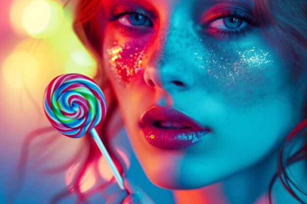 Vibrant fantasy portrait with lollipop