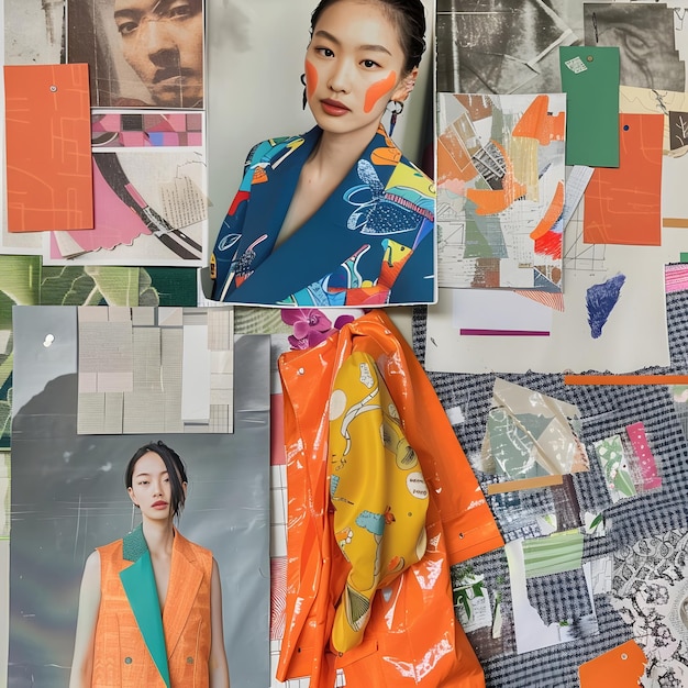 Vibrant Fashion Mood Board with Geometric Collage and Color Swatches