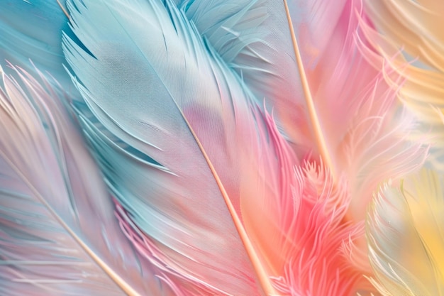 Vibrant feather closeup with pastel hues