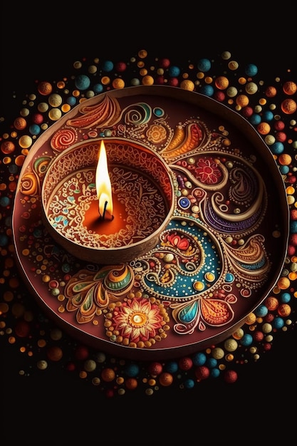 Vibrant Festive Decorations with Colorful Candles for Indian Diwali Celebrations