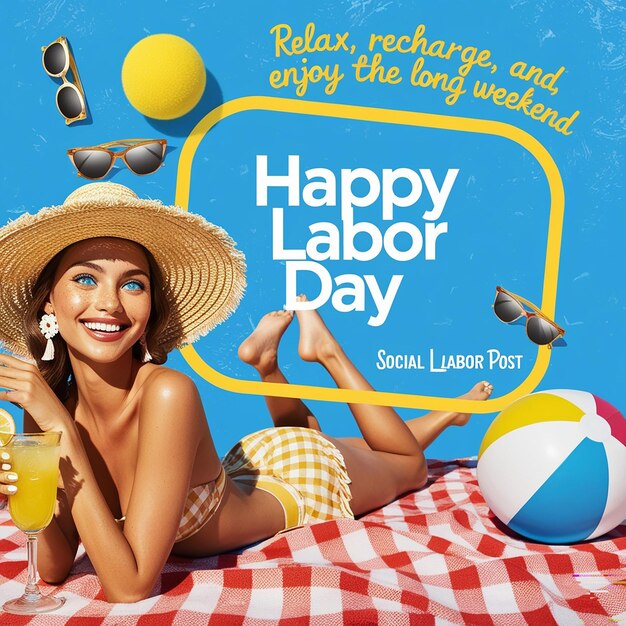 Photo a vibrant and festive illustration of a labor day social media post