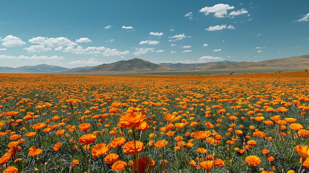 A vibrant field of bright orange marigolds in full bloom capturing the essence of the Day