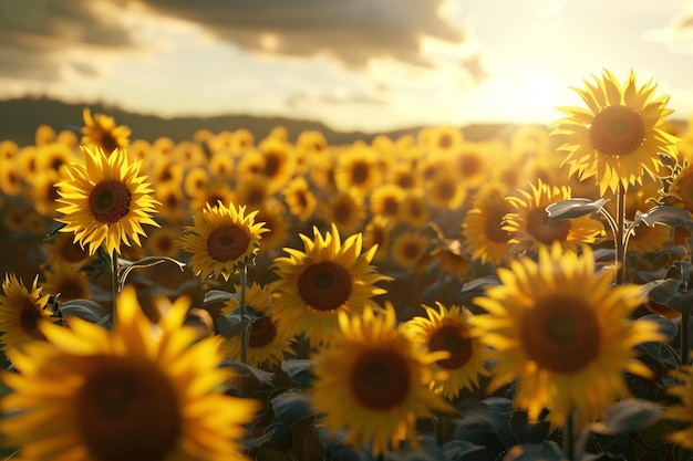 Vibrant fields of golden sunflowers