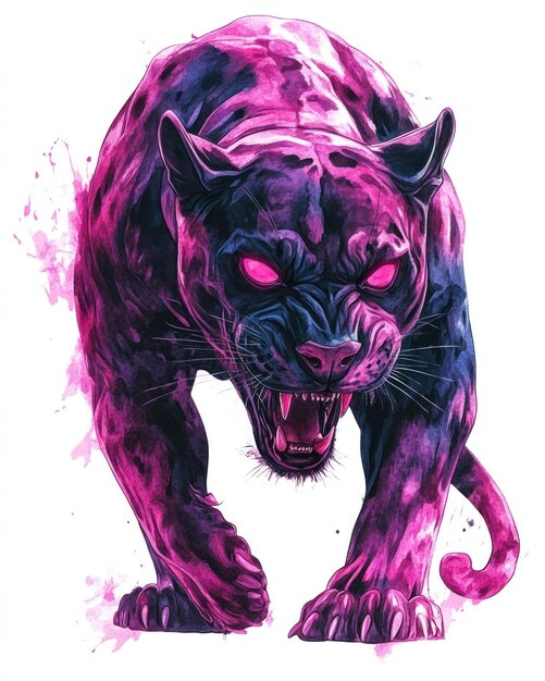 Photo vibrant and fierce digital illustration of a panther with glowing eyes showcasing dynamic colors and intense energy