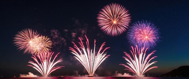 Photo a vibrant fireworks display lighting up a starry night sky in celebration