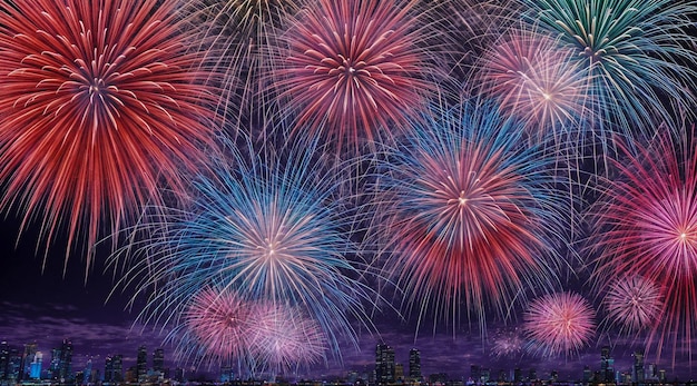 Vibrant fireworks display with cascading colors and explosions vibrant hues and dynamic movement