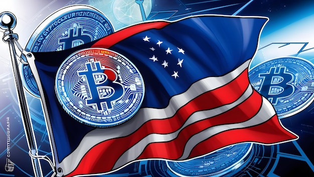 Vibrant Flag Blockchain Cryptocurrency Transaction Blue Hues and Futuristic Design