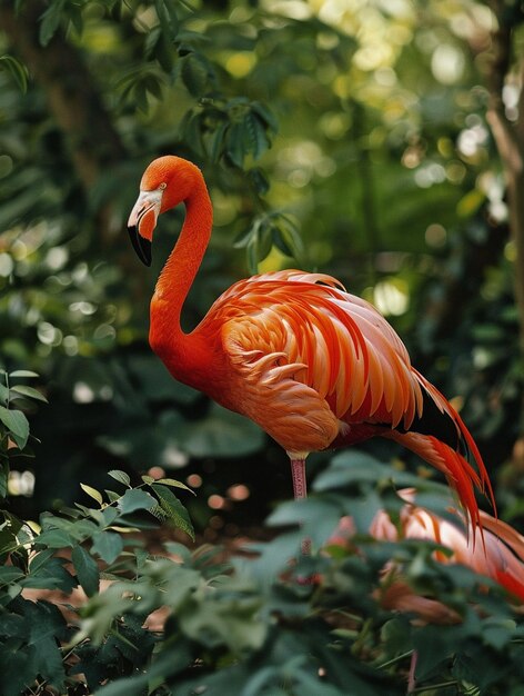 Vibrant Flamingo in Lush Tropical Habitat