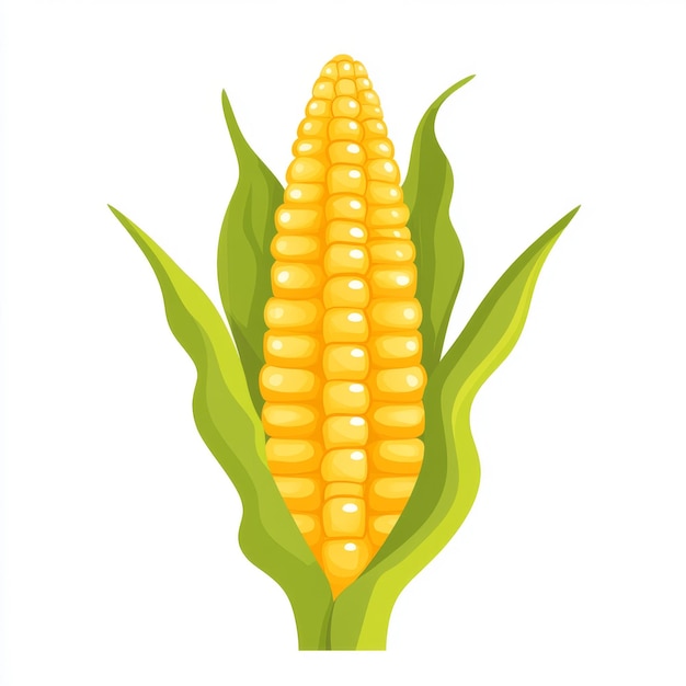 Photo vibrant flat design corn cob with yellow kernels on white background simple and minimalistic agricultural illustration