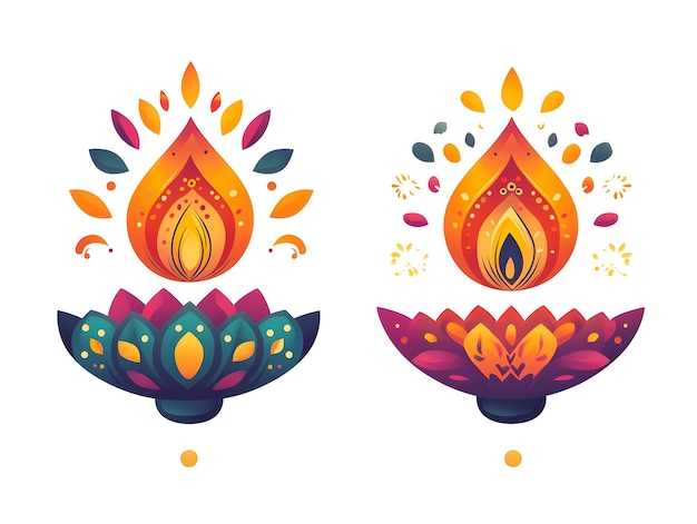 Photo vibrant flat diwali diya and rangoli vector illustration captured mid air on white background cele