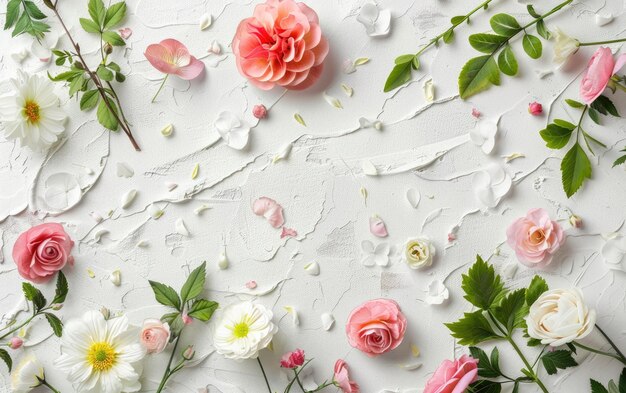 Photo vibrant floral arrangement showcasing spring blossoms on a textured backdrop