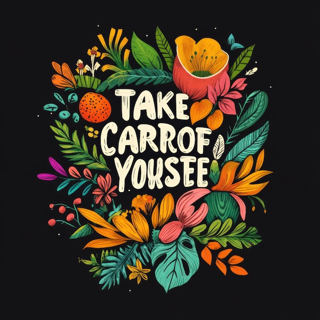 Photo a vibrant floral illustration with playful text promoting selfcare