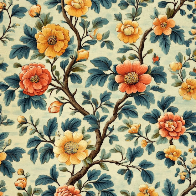 Vibrant Floral Pattern on Soft Blue Background