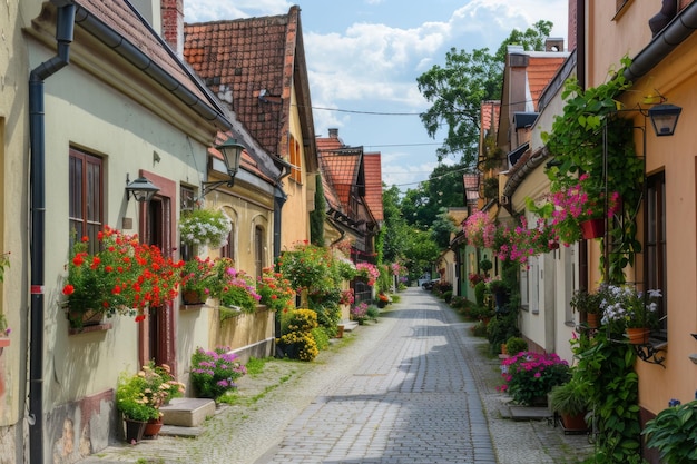 Photo vibrant floral street in poland