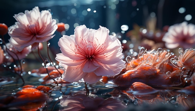 The vibrant flower blossoms in nature beautiful aquatic garden generated by artificial intelligence