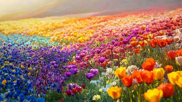 Photo vibrant flower field under a blue sky