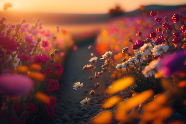 a vibrant flower field in full bloom representing the beauty and abundance of the natural world