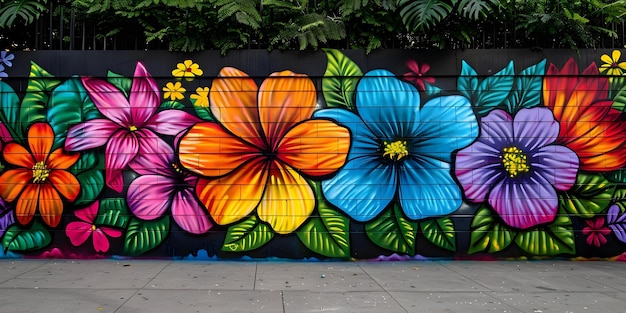 Vibrant Flower Garden Mural in the City by Urban Graffiti Artists Concept Cityscape Murals Urban Art Street Painting Graffiti Culture