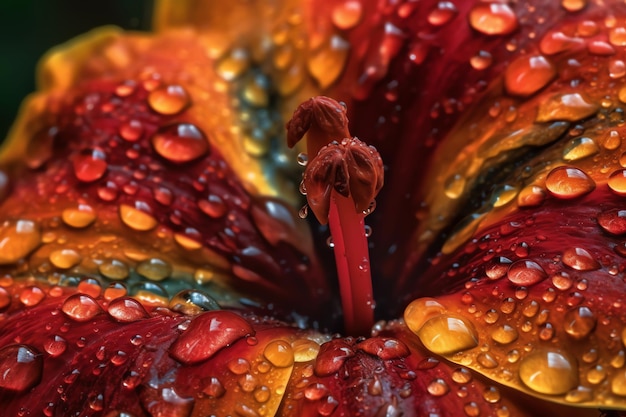 Vibrant flower petals covered in morning dew