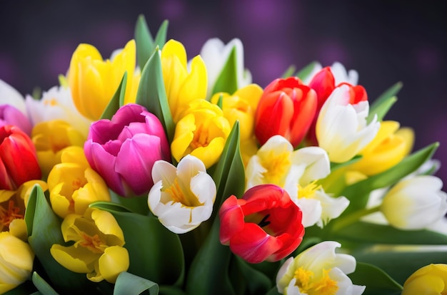 A vibrant flower spring bouquet with red and yellow tulips a representation the springtime