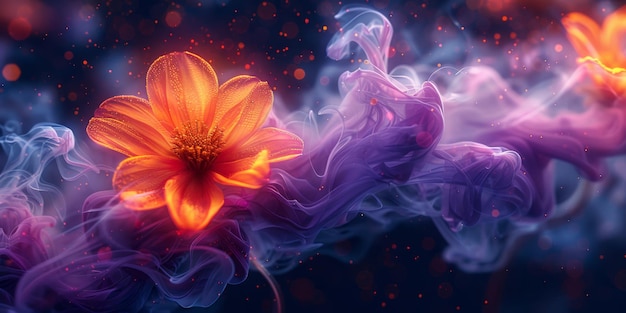 Photo a vibrant flower surrounded by ethereal dreamy smoke in a variety of beautiful colors