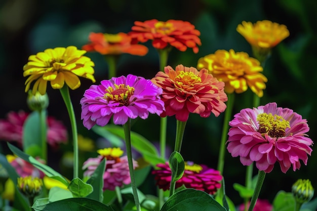 Vibrant flowers blooming in garden soaking up the summer sunshine