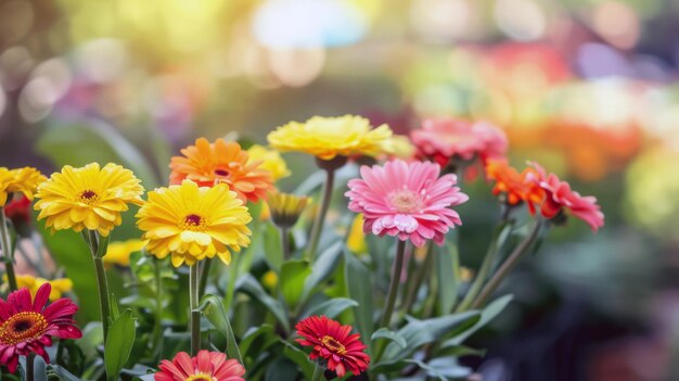 Vibrant flowers blooming in garden soaking up the summer sunshine