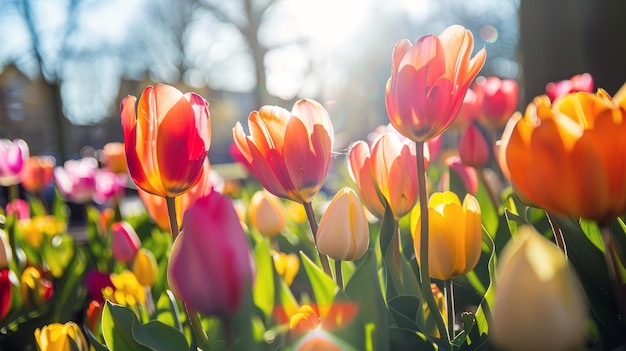 Vibrant flowers blooming in garden soaking up the summer sunshine