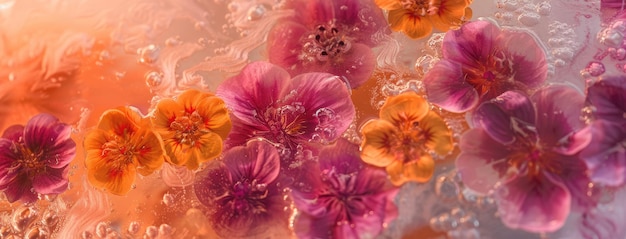 Vibrant Flowers and Dew Drops Abstract Background