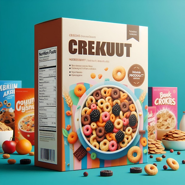 Photo vibrant food product box mockup eyecatching design with nutrition facts imagery