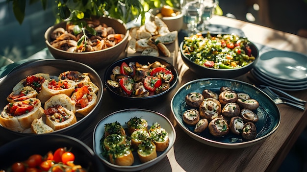 Photo vibrant food spread on a dining table