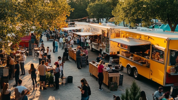 Photo vibrant food truck festival a culinary extravaganza