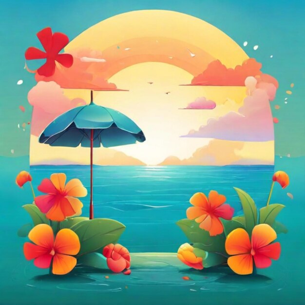 Vibrant Free Vector Gradient Summer Illustration Beach Palm Trees Sun