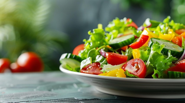 Photo vibrant fresh salad in white bowl on table