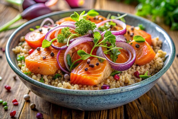 Vibrant fresh salmon and quinoa