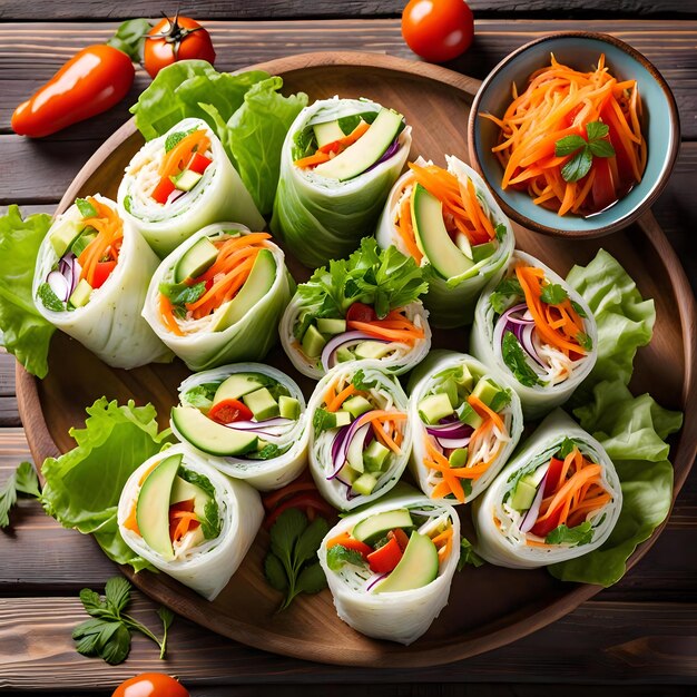 Photo vibrant and fresh vegetable salad rolls with colorful ingredients