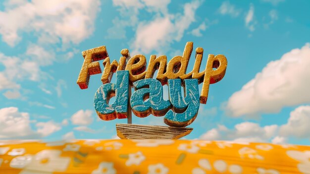 Vibrant Friendship Day Text on a Sunny Yellow Sky Background