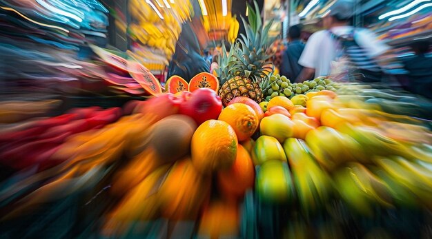 Photo vibrant fruits at market with blurred background