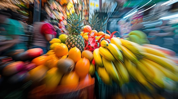 Photo vibrant fruits at market with blurred background