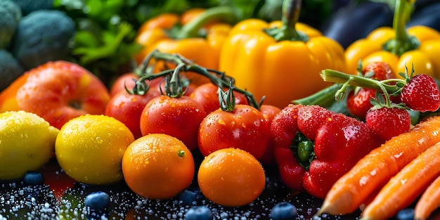 Vibrant Fruits and Vegetables Up Close Freshness and Health Promotion Concept Closeup Photography Fresh Produce Healthy Lifestyle Vibrant Colors