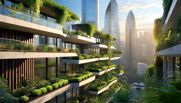 vibrant future cityscape adorned with lush greenery symbolizes ecoconscious optimism and sustaina