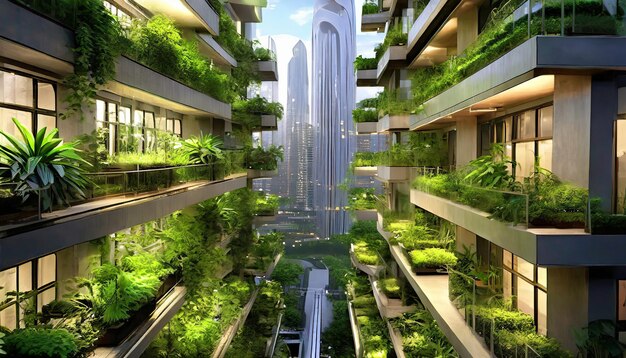 vibrant future cityscape adorned with lush greenery symbolizes ecoconscious optimism and sustaina