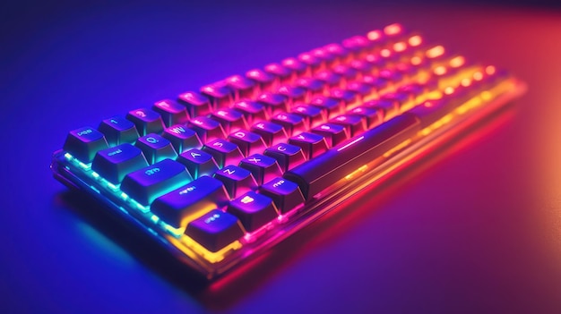 Photo a vibrant gaming keyboard illuminated with dynamic colors in a darkened setting