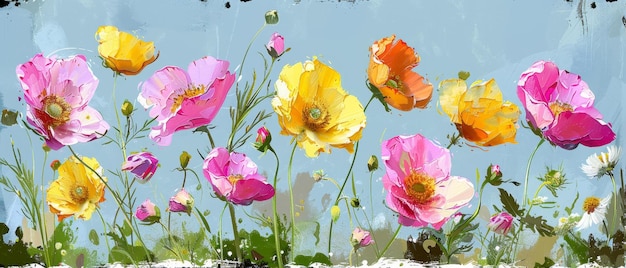 Vibrant Garden of Painted Flowers