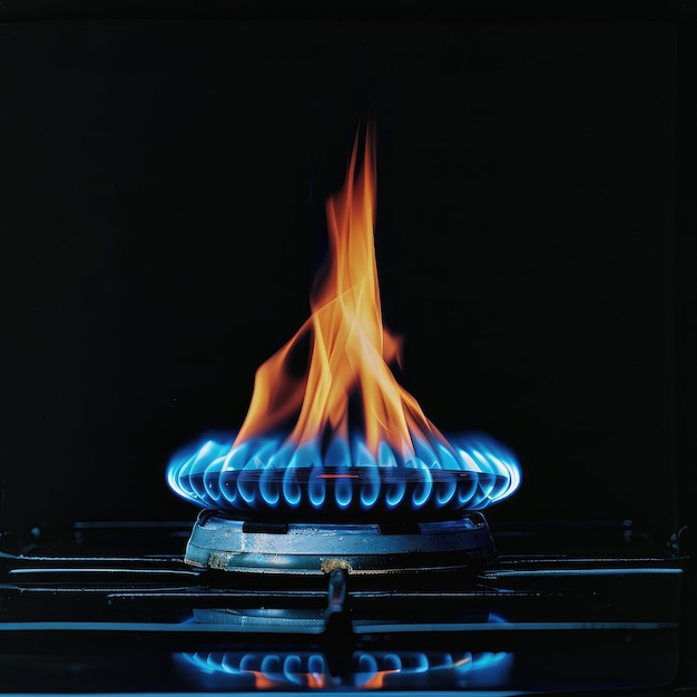 Photo vibrant gas stove flame on black background