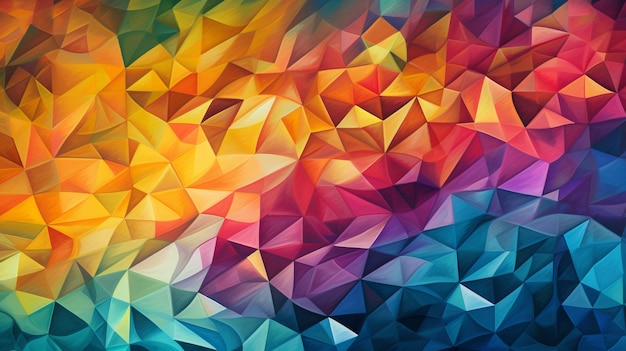 A vibrant geometric abstract background made of colorful triangles Generative AI