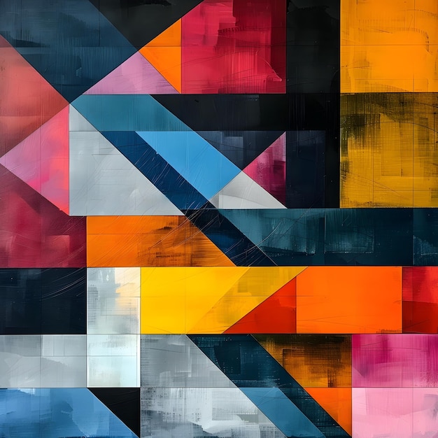 Vibrant Geometric Abstract Composition with Harmonious Jewel Toned Palette