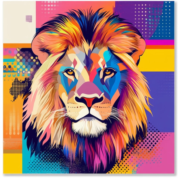 Vibrant geometric lion poster with abstract background and modern artistic design